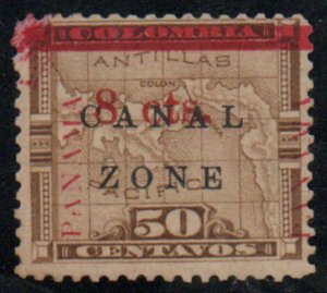 USA Canal Zone 8 F-VF OG H, rare stamp, corner added, rich color! Retail $120