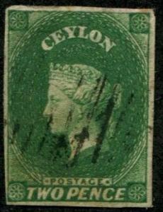 Ceylon SC#4a / SG#3a Victoria,2d, white paper, Imperf, used