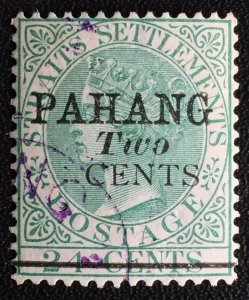 Malaya 1891 PAHANG opt Straits Settlements QV 2c on 24c USED SG#7 CV£300 M2469