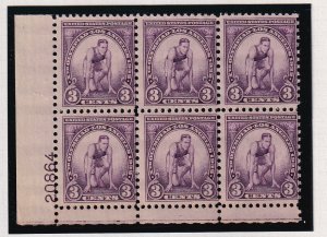 1932 Los Angeles Olympics Sc 718 MNH 3c purple plate block of 6 (V7