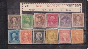 US 704-715 COMPLETE SET MLH OG