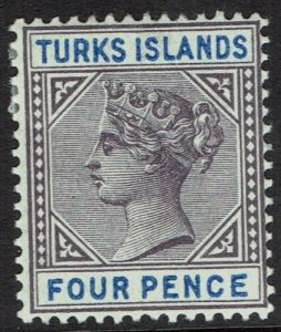 TURKS ISLANDS 1893 QV KEY TYPE 4D  