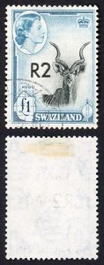 Swaziland SG77a 2r on One pound Type II surcharge CDS used cat 30 pounds