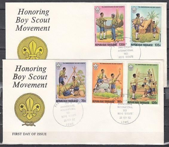 Togo, Scott cat. 1131, C464-C467. 75th Scout Anniversary. 2 First day covers. ^