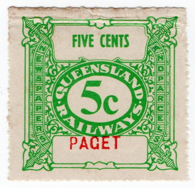 (I.B) Australia - Queensland Railways : Parcel Stamp 5c (Paget)