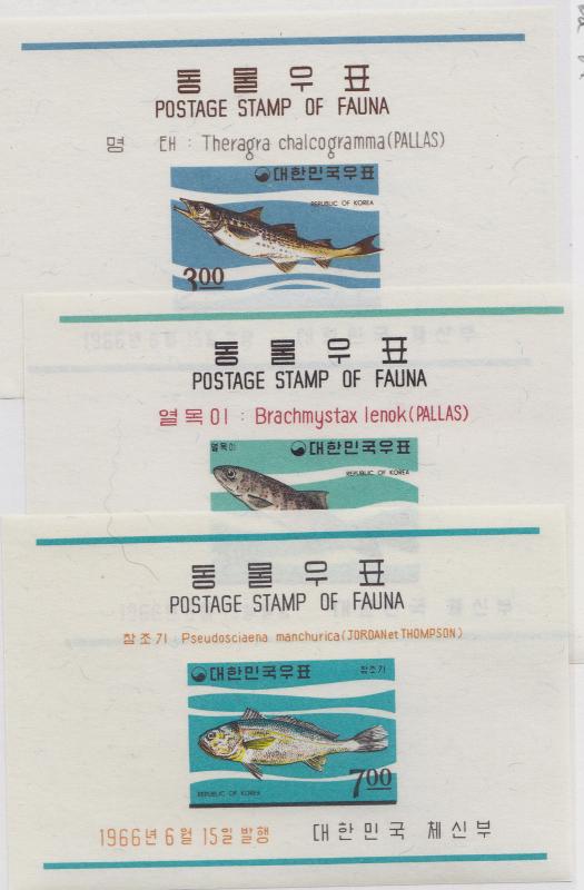 KOREA MNH Scott # 496a-498a Fish (3 Sheets) -1