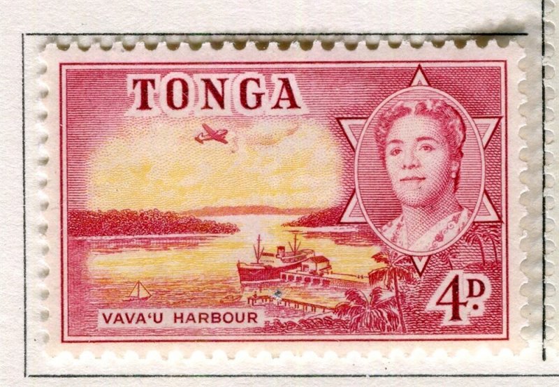 TONGA; 1953 early Pictorial issue Mint hinged 4d. value