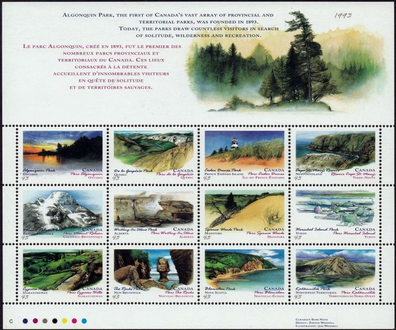 CANADA 1993 - Provincial Parks Sheet of 12 Mint NH # 1483a