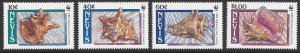 Nevis #591-4 MNH set, WWF, various sea shells, issued 1990