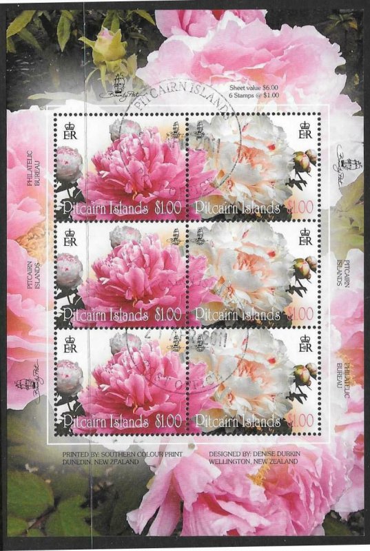 PITCAIRN ISLANDS SG824/5 2011 PEONY FLOWERS SHEETLET FINE USED 