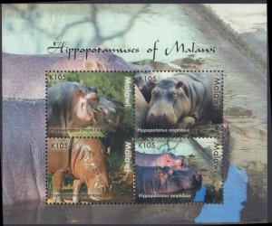 Malawi #747, Complete Set, Sht of 4, 2009, Animl, Never Hinged