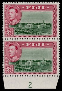 FIJI GVI SG255a, 2d green & magenta, NH MINT. PERF 12 CONTROL PAIR