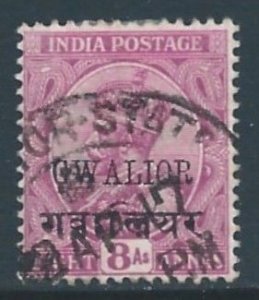 India-Convention States-Gwalior #59 Used 8a King George V Issue Ovptd. Gwalior