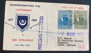1957 Pakistan First Day Cover FDC To Lincs England Centenary Of Struggle