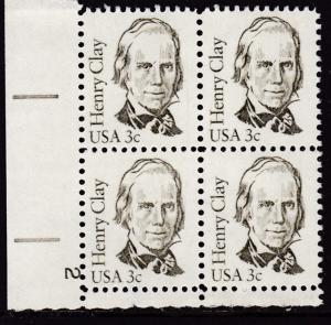 U.S. 1980 Great Americans 3cent Henry Clay Plate Number Block VF/NH