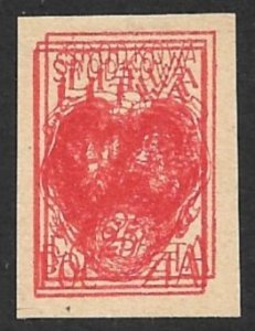 CENTRAL LITHUANIA 1920-21 25f Red Coat of Arms TREBLE IMPRESSION Sc 1 MNGAP