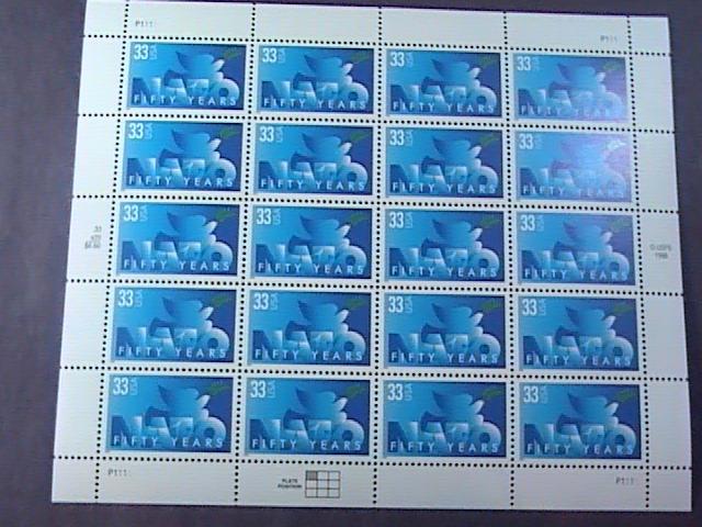 U.S.# 3354-MINT/NEVER HINGED--PANE OF 20---50 th ANNIVERSARY OF NATO---1999