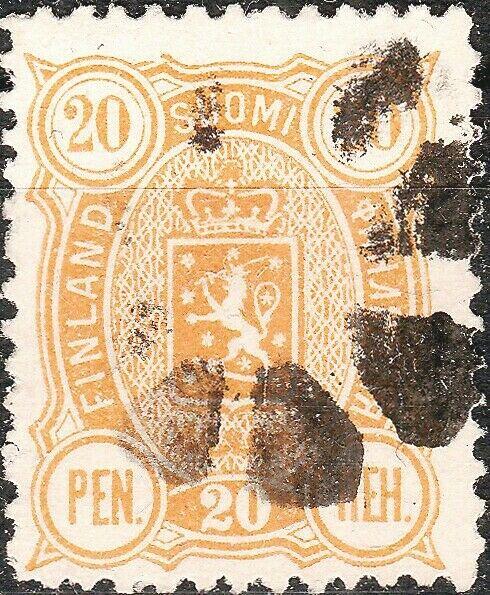 FINLAND ca1889 Mi30A 20p yellow-orange + FIGURE CANCEL #441 (ABO) Figurenstempel