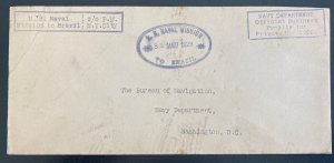 1929 US naval Navy Marines mission In Brazil Cover To Washington DC USA