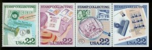 1986 Stamp Collecting Booklet Pane of 4 22c Postage Stamps, Sc#2198-2201, MNH,OG