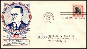 Scott 834 $5.00 Coolidge Washington Stamp Exch FDC Typed Address Planty 834-58