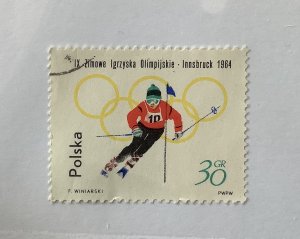 Poland 1964 Scott 1199 used - 30g, Innsbruck Olympic, slalom