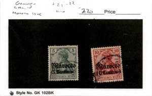 Germany Offices Morocco, Postage Stamp, #21-22 Used, 1905 (AB)