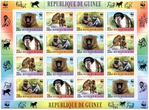 Guinea 2000 WWF Monkeys Baboon Mangabey Mini Sheet (16) Perforated Mint (NH)