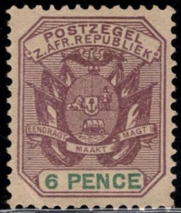 Transvaal Scott 172 MH* 6p coat of arms 1896 p12.5 stamp