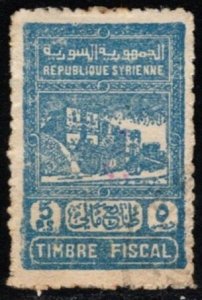 1945 Syria Revenue 5 Piastres Aleppo Citadel General Tax Duty Used