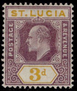 ST. LUCIA EDVII SG70, 3d dull purple & yellow, M MINT. Cat £15.