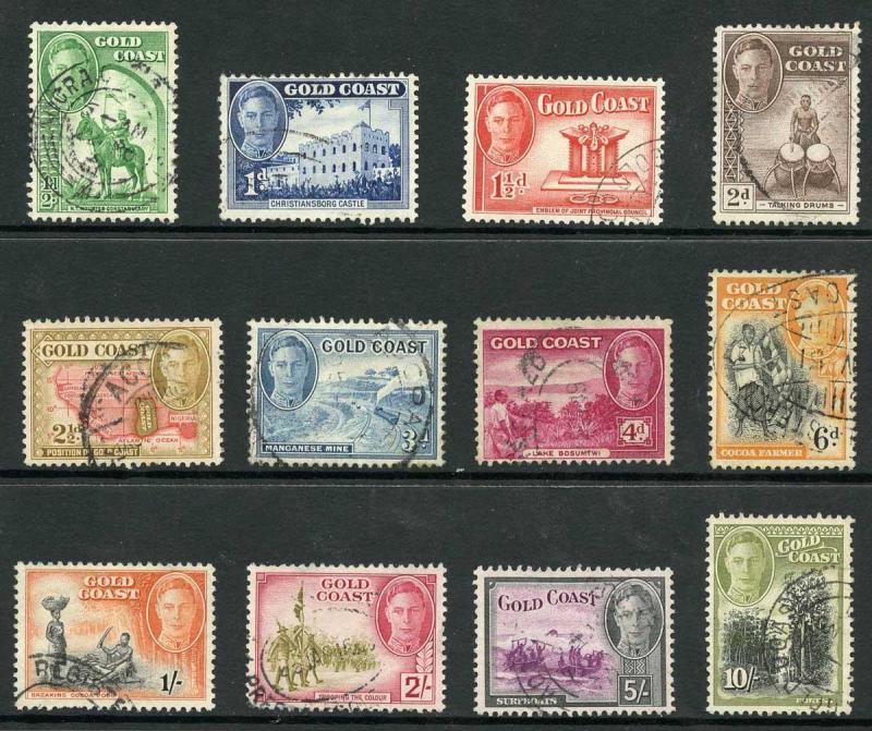 Gold Coast SG135/46 KGVI Set of 12 Wmk Mult Script CA Fine Used