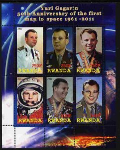 RWANDA - 2011 - 1st Man in Space, 50th Anniv - Perf 6v Sheet - MNH-Private Issue