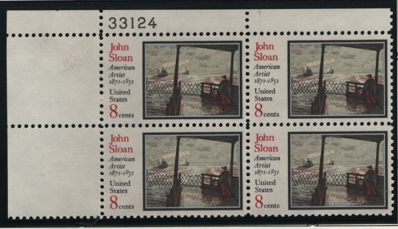 US, 1433, MNH, PLATE BLOCK, 1971, JOHN  SLOAN