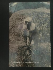 1942 Ceylon RPPC postcard Cover to England Censored Sinhalese Woman Gleaning