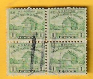 US SCOTT#728 1933 1c CENTURY OF PROGRESS BLOCK OF [4] - USED