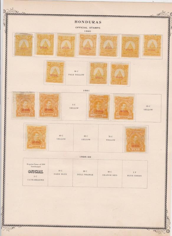 honduras stamps on 1 album page ref 13481