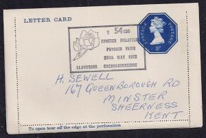 GB QE2 1972 letter card pmk 'y 54edd gyngres ffilatelig' ...