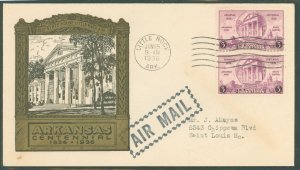 US 782 1936 3c Arkansas Centennial (pair) on an addressed (typed) FD Cover with a cachet by an Unknown Publisher