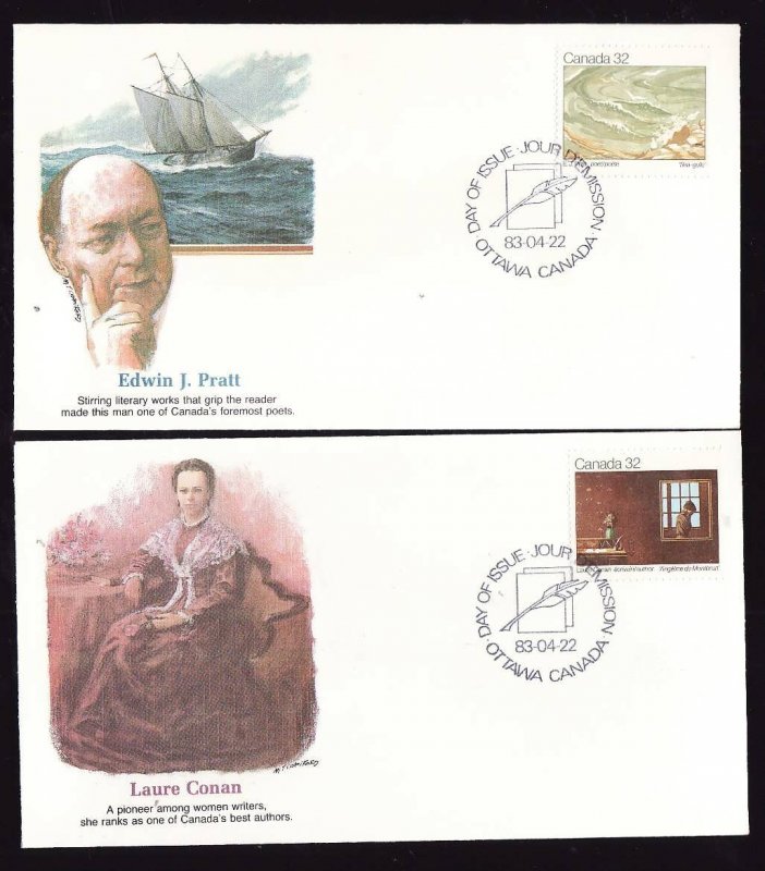 Canada-Sc#979a-stamp on Fleetwood FDCs-Canadian Authors-1983-colourful cachet