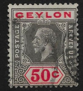 CEYLON SG353b 1932 50c BLACK & SCARLET DIE I USED