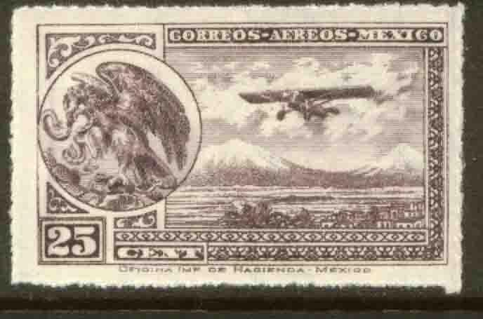 MEXICO C24, 25¢ Early Air Mail Plane and coat of arms MINT, NH. F-VF.