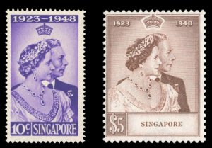 Singapore #21-22 Cat$116, 1948 Silver Wedding, set of two, never hinged