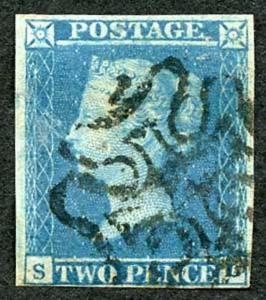 1841 2d Blue (SL) Four Margins Number 11 in Cross Cat 850 Pounds