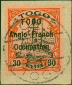 Togo 1914 30pf Black & Orange-Buff SG46Var 'Flat Base to O in Occupation' V.F...