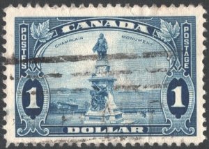 Canada SC#227 $1.00 Champlain Monument, Quebec (1935) Used