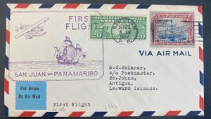 1929 San Juan USA First Flight Airmail Cover FFC To St Johns Leeward Island