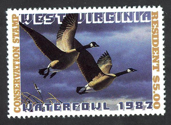 #1, West Virginia State Duck stamp, SCV $17.50