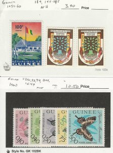 Guinea, Postage Stamp, #189, 194-5, 291//304 Mint NH, Butterfly, JFZ