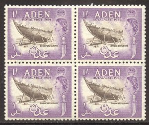 Aden Scott 62 MNHOG Block of 4 - 1954 Royal Visit - SCV $2.60